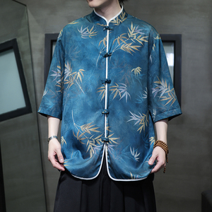夏季风男装复古唐装中式大码透气冰丝短袖衬衫T恤A118-C02P65,男装T恤,电商A118
