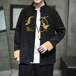 秋季风立领刺绣仙鹤唐装汉服中式复古大码衬衫男A118-SY61P75图片