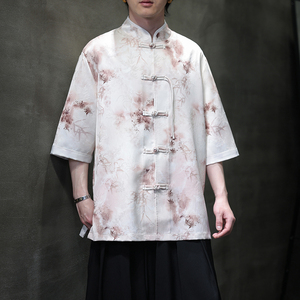 夏季风唐装汉服短袖印花衬衫中式复古大码衬衣男A118-C19P65图片