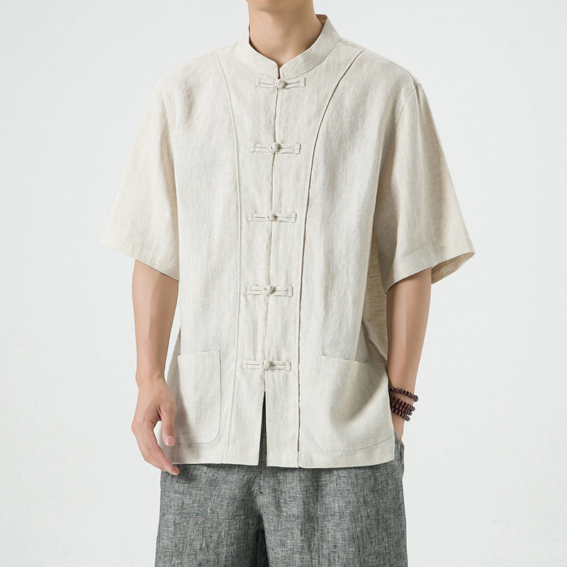 纯亚麻夏季风唐装衬衫中式大码透气衬衣男A118-C812P110，男装衬衫，电商A118