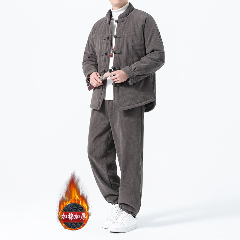 冬季风男装灯芯绒唐装大码复古加厚保暖套装A118-TZ7705P205,男装棉衣,电商A118