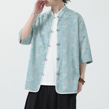风男装短袖唐装大码衬衣中式印花衬衫汉服A118-C03P65控88，男装衬衫，电商A118