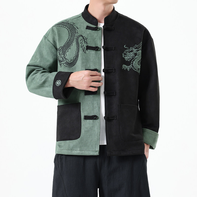 春季风男装新中式唐装刺绣麂皮绒拼接夹克外套A118-A8806P120,男装夹克,电商A118