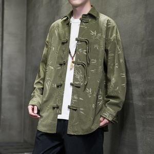 秋冬风衬衫灯芯绒压印新中式唐装汉服复古外套男A118-C828P70图片
