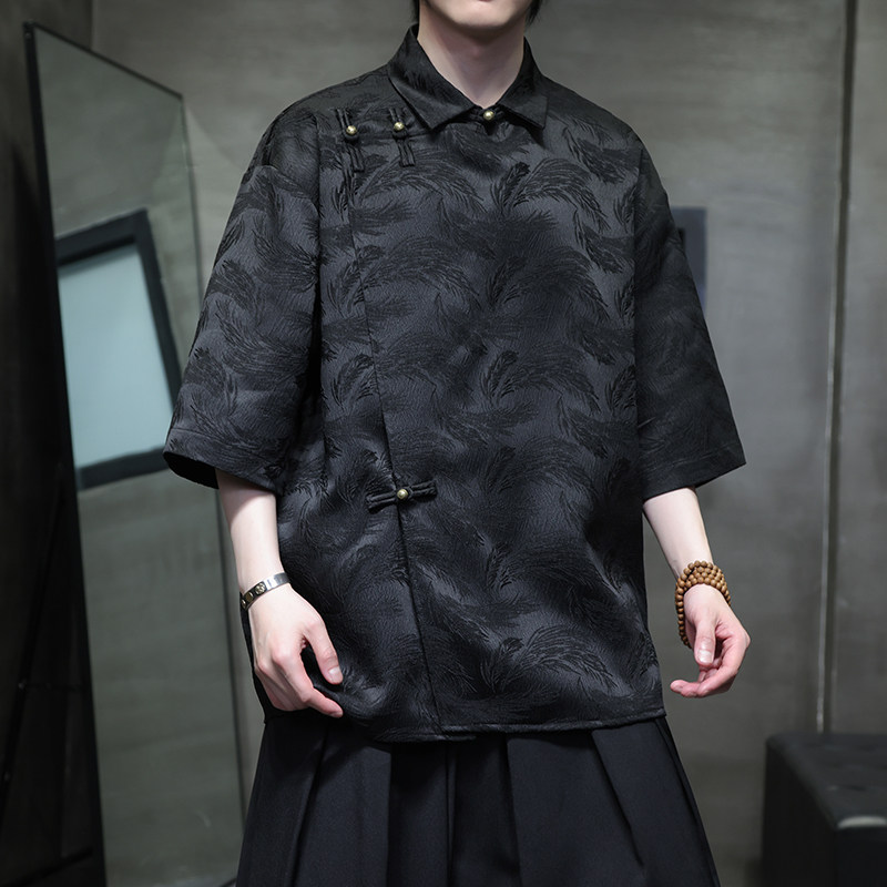 夏季风男装斜襟衬衫五分袖唐装铜扣中式复古上衣A118-C08P65,男装衬衫,电商A118