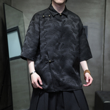 新中式斜襟衬衫男短袖风唐装五分袖铜扣复古上衣A118-C08P65，男装衬衫，电商A118