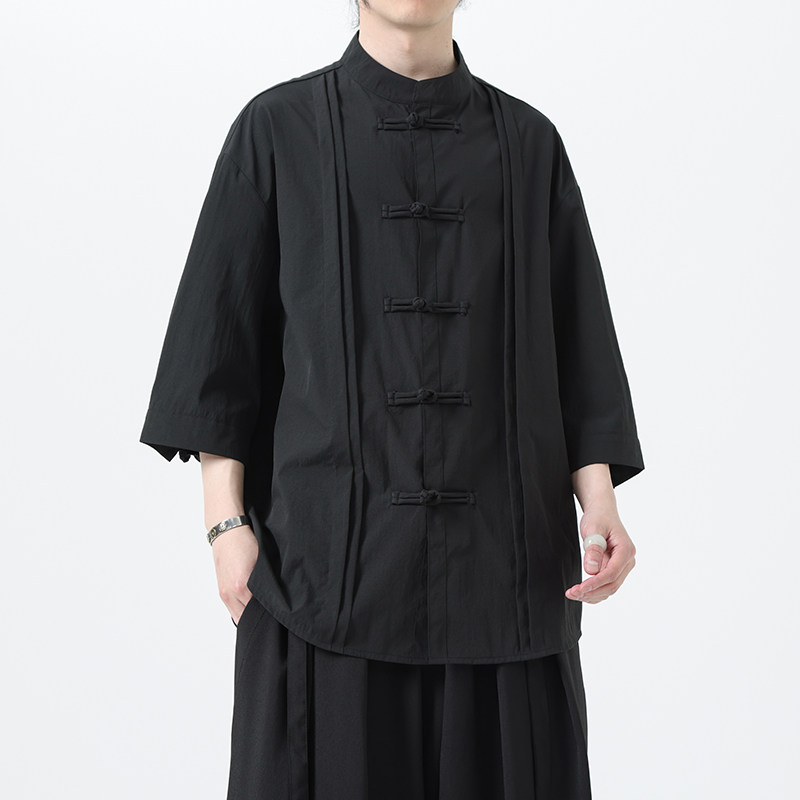 夏季风男装新中式冰丝盘扣唐装大码短袖衬衫A118-C10P70控98,男装衬衫,电商A118