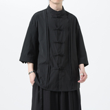 夏季风男装新中式冰丝盘扣唐装大码短袖衬衫A118-C10P70控98，男装衬衫，电商A118