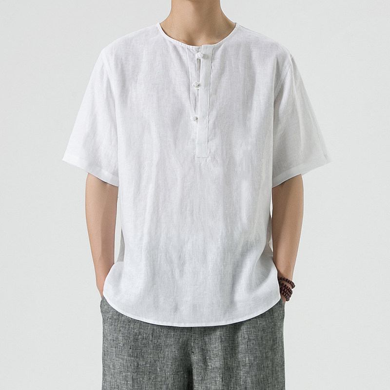 风夏季纯亚麻唐装T恤男新中式宽松大码上衣A118-T910-P85，男装T恤，电商A118