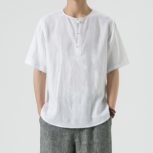风夏季纯亚麻唐装T恤男新中式宽松大码上衣A118-T910-P85,男装T恤,电商A118