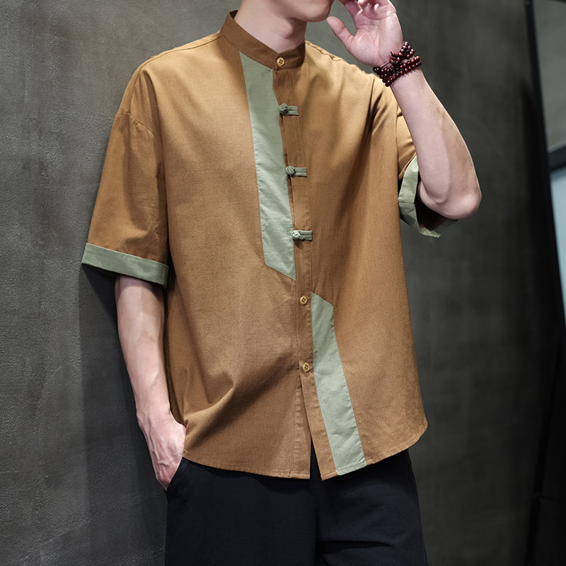 2025夏季风新中式唐装复古大码短袖衬衫男A118-C031P70控99，男装衬衫，电商A118