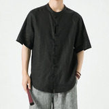 纯亚麻夏季风男装短袖新中式衬衫盘扣唐装A118-C805-P85，男装T恤，电商A118
