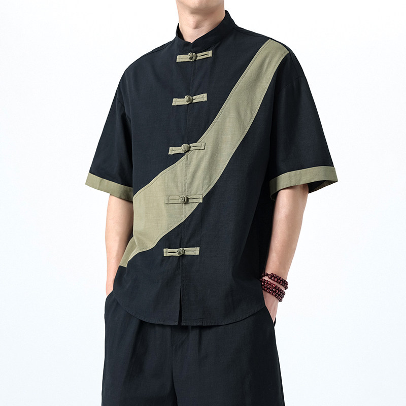 夏季风短袖复古大码棉麻唐装汉服宽松衬衫男A118-C032P70控99,男装T恤,电商A118
