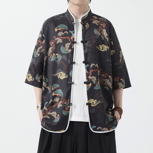 夏季风男装冰丝短袖唐装印花中式汉服T恤衬衫A118-C01P65控88图片