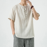 风夏季纯亚麻唐装T恤男新中式宽松大码上衣A118-T910-P85，男装T恤，电商A118