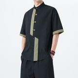 夏季风棉麻短袖唐装中式复古大码透气衬衫男A118-C031P70控99，男装T恤，电商A118