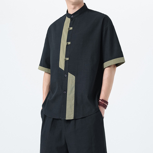 夏季风棉麻短袖唐装中式复古大码透气衬衫男A118-C031P70控99图片