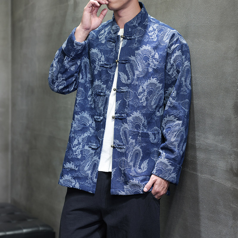 春季风新中式唐装汉服复古大码牛仔夹克外套男A118-A8813P135,男装夹克,电商A118