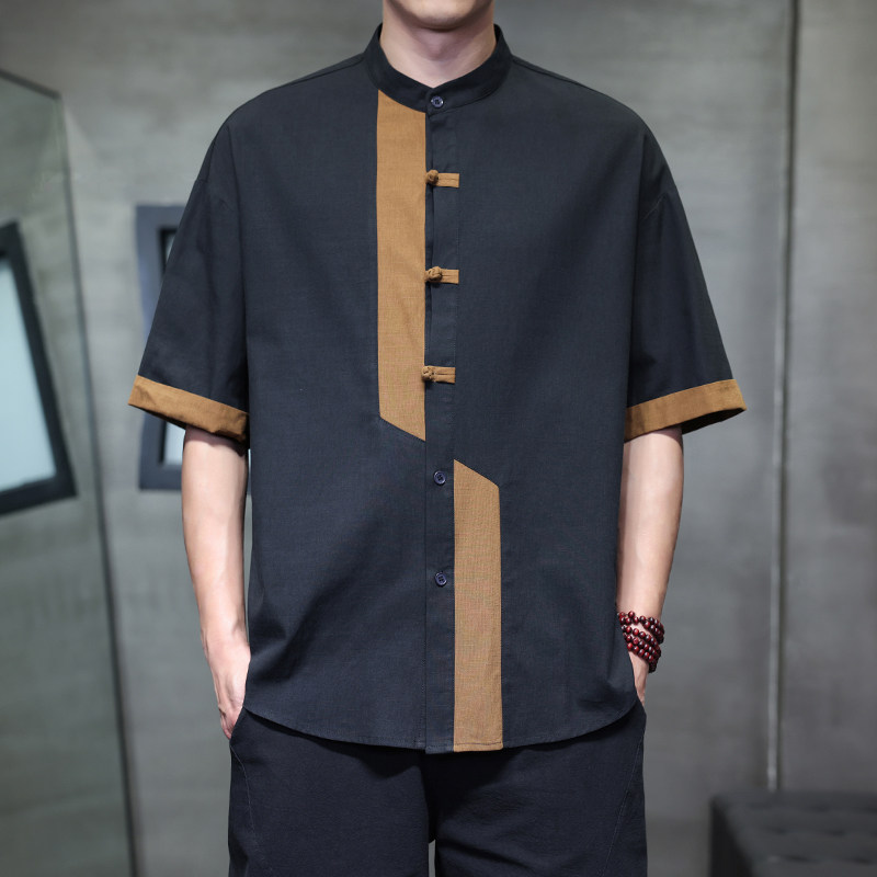 夏季风短袖衬衫唐装汉服中式复古大码衬衣男A118-C031P70控99，男装衬衫，电商A118