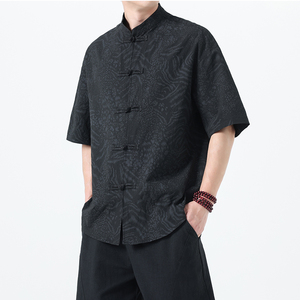 夏季风男装豹纹短袖衬衫唐装复古大码衬衣A118-C033P70控99图片