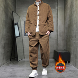 冬季风棉衣套装中式复古灯芯绒唐装加厚外套两件套TZ010-P200，男装棉衣，电商A118