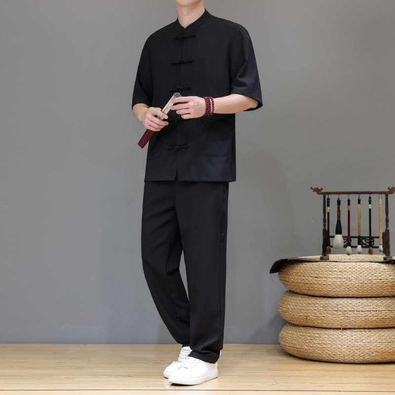 夏季风唐装天丝亚麻高端短袖轻奢男装A118-TZ2501P165控228,男装休闲套装,电商A118