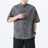 夏季风短袖唐装中式复古豹纹大码立领衬衫男A118-C033P70控99，男装T恤，电商A118