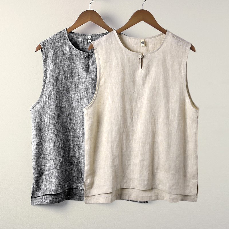 纯亚麻风唐装背心夏季新中式复古无袖T恤男A118-BX303P75，男装背心/马甲，电商A118