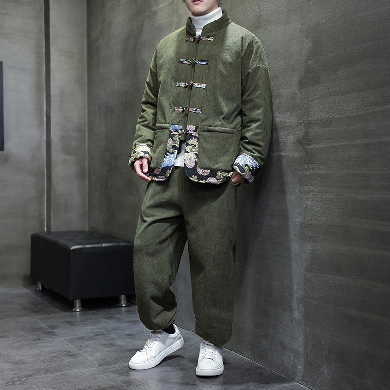 冬季风灯芯绒棉衣套装唐装中式拼接保暖棉袄男A118-TZ09P205，男装棉衣，电商A118