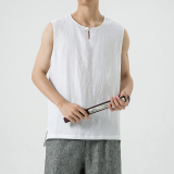 夏季纯亚麻风唐装大码背心复古无袖T恤男A118-BX303P75，男装T恤，电商A118