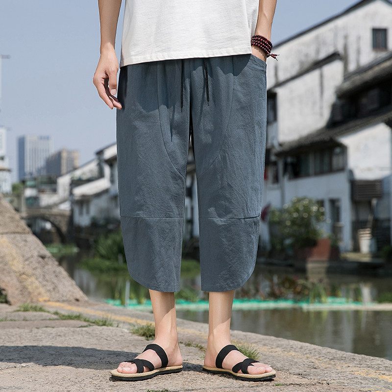 夏季风棉麻休闲裤新中式大码哈伦裤宽松阔腿裤男A118-K88P30,男装休闲裤,电商A118