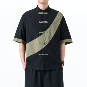 夏季风棉麻短袖唐装中式复古大码透气衬衫男A118-C032P70控99,男装T恤,电商A118