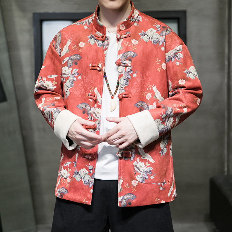 秋季风男装麂皮绒印花外套新中式唐装大码夹克A118-JK503P105,男装夹克,电商A118