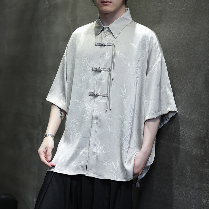 夏季风唐装复古短袖冰丝衬衫印花大码衬衣汉服男A118-C12P65,男装衬衫,电商A118