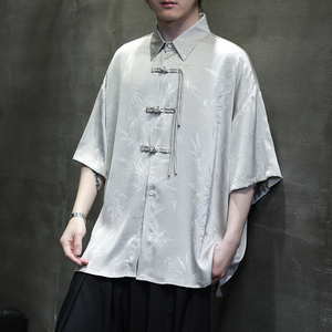 夏季风唐装复古短袖冰丝衬衫印花大码衬衣汉服男A118-C12P65图片