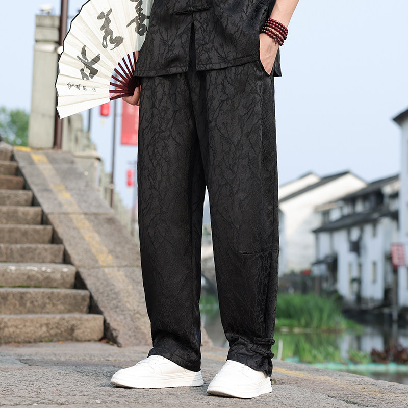风春夏薄长裤新中式盘扣提花宽松休闲裤男A118-K111P70控98,男装休闲裤,电商A118