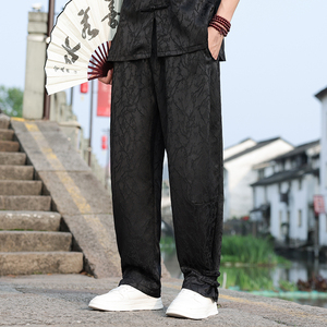 风春夏薄长裤新中式盘扣提花宽松休闲裤男A118-K111P70控98图片