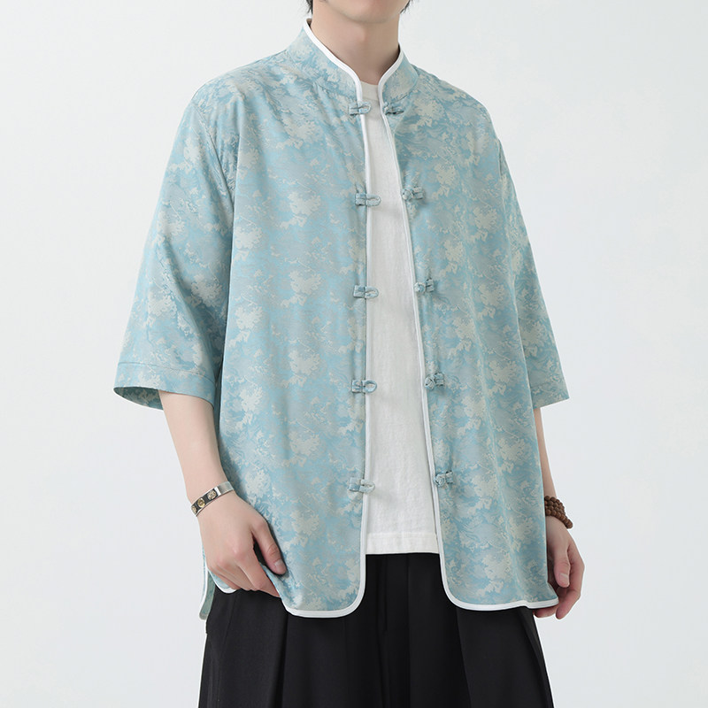 风男装短袖唐装大码衬衣中式印花衬衫汉服A118-C03P65控88,男装衬衫,电商A118