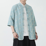 风男装短袖唐装大码衬衣中式印花衬衫汉服A118-C03P65控88，男装衬衫，电商A118