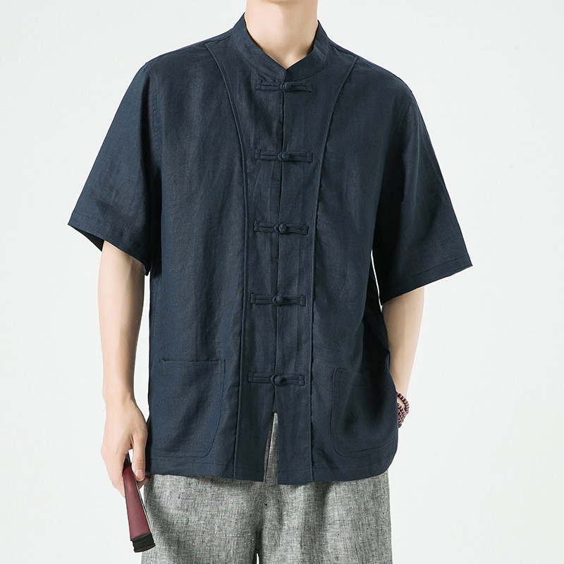 纯亚麻夏季风大码男装唐装短袖复古衬衫A118-C812-P110,男装衬衫,电商A118