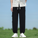 春夏风休闲裤大码透气束脚中式盘扣复古阔腿裤A118-K301P75，男装休闲裤，电商A118