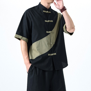 夏季风短袖复古大码棉麻唐装汉服宽松衬衫男A118-C032P70控99图片