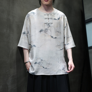 2025夏季风冰丝短袖唐装复古中式半袖汉服男A118-T501P60控78图片
