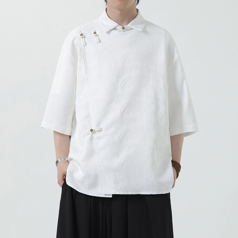 夏季风唐装男装五分袖衬衫复古提花铜扣衬衣A118-C08P65控88图片