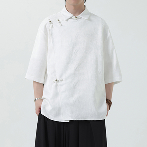 夏季风唐装男装五分袖衬衫复古提花铜扣衬衣A118-C08P65控88图片