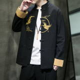 秋季风立领刺绣仙鹤唐装汉服中式复古大码衬衫男A118-SY61P75，男装衬衫，电商A118