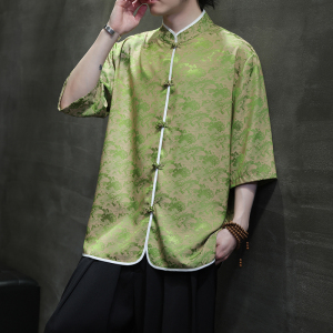 夏季风男装短袖唐装汉服大码衬衣中式印花衬衫A118-C03P65图片