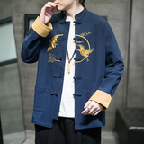 春季风男装唐装中式复古立领刺绣仙鹤大码衬衫A118-SY61P75，男装衬衫，电商A118