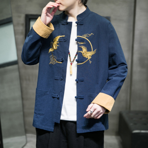 春季风男装唐装中式复古立领刺绣仙鹤大码衬衫A118-SY61P75图片