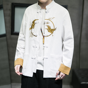 秋季风男装衬衫新中式棉麻唐装汉服绣花夹克外套A118-SY61P75图片